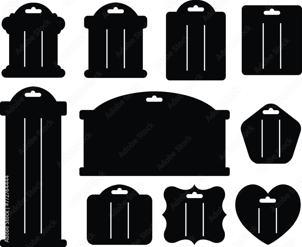 Poster set of hair bow display cards with hole icons in fill styles. accessory template signs symbols vecto