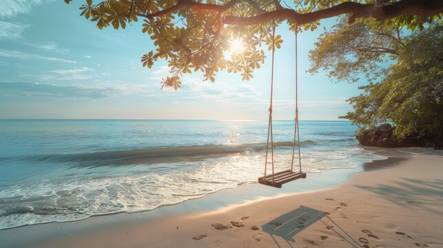 Swing on the beach in the morning