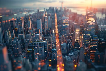 Random dreamlike cityscape from a birds eye view, photorealistic image with a bright background ,3DCG,clean sharp focus - obrazy, fototapety, plakaty