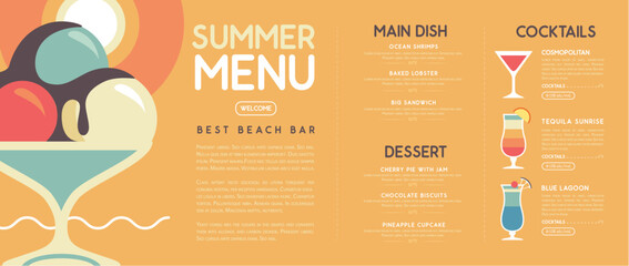 Retro summer restaurant cocktail menu design. Vector illustration - 772764879