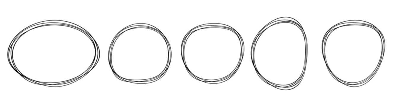 Black line imperfect round frames set. Vector doodle frame for design use.