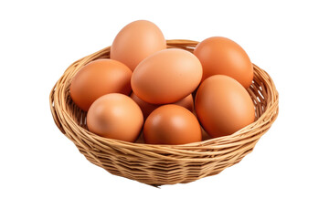 A Delicate Ballet: A Basket of Fresh Eggs on a Pure White Canvas. On a Clear PNG or White Background.