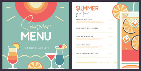 Retro summer restaurant cocktail menu design. Vector illustration - 772765285