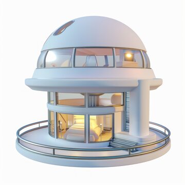 3D Render of a futuristic mini house with a domed roof, on isolated white background, Generative AI