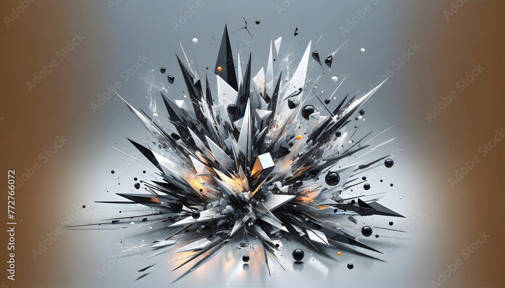 Leinwandbilder an intricate and dynamic composition featuring sharp shards of mirror-like glass bursting out from t
