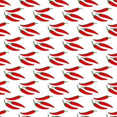 Red chilli pepper seamless pattern. Hand drawing vector illustration