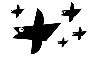 A flock of crows like a gag cartoon. - obrazy, fototapety, plakaty