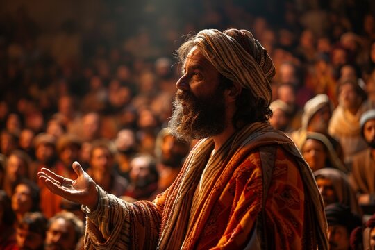 Dynamic prophet delivering powerful preaching to a rapt crowd