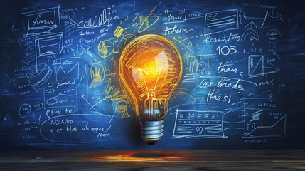 Fotobehang Lightbulb and internal tool sketches, icon of an ideagenerating innovation lab © Atchariya63