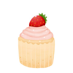 Cute. cupcake with strawberry cartoon.