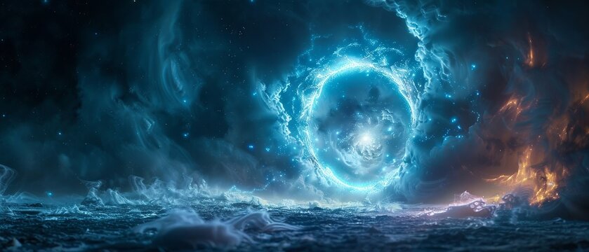 Intriguing magic fantasy portal emitting a bright blue glow