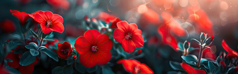 Captivating Red Flowers in Full Bloom: Vibrant Blooms - obrazy, fototapety, plakaty