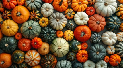   A massive cluster of pumpkins stacked on top of one another atop a mound of additional pumpkins