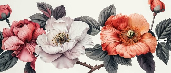 Eclectic flora illustrations, a medley of scribbled blossoms