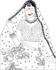 India Dulhan Black And White Coloring Page