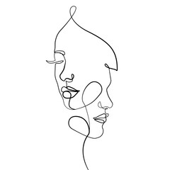 Couple Trendy Line Art Drawing. One Line Couple Illustration. Minimalistic Black Lines Drawing. Continuous One Line Abstract Drawing. Modern Scandinavian Design. Vector EPS 10	