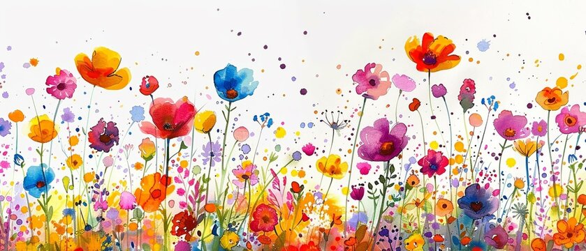Abstract flower field, doodles with a splash of childlike joy