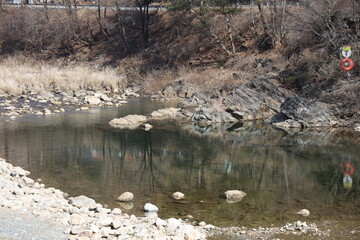 stream river landscape trees nature winter clear