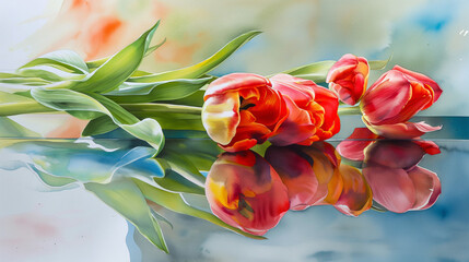 Zbliżenie na bukiet tulipanów na artystycznym tle - obrazy, fototapety, plakaty