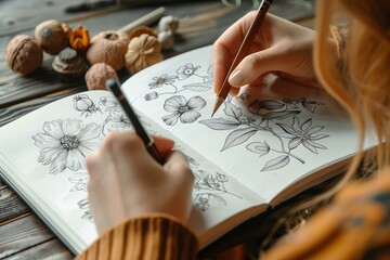 Whimsical wildflower doodles, a sketchbook of editable nature - obrazy, fototapety, plakaty