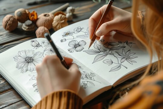 Whimsical wildflower doodles, a sketchbook of editable nature