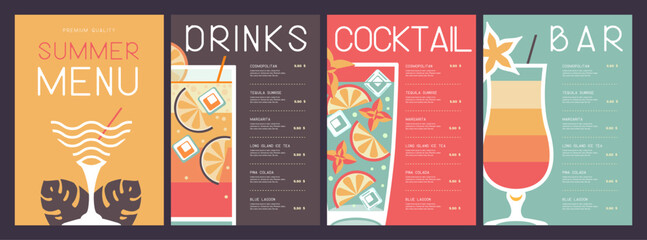 Retro summer restaurant cocktail menu design. Vector illustration - 772771450