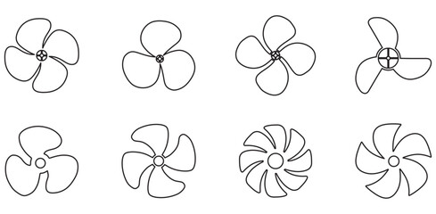 Collection of fan Line Art icon. symbols isolated on a white background. Vector illustration. Editable stroke © Icon's World
