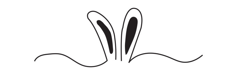 Easter Bunny Ears line art banner in scribble style hand drawn with continuous thin line, divider shape. Isolated on white background. Vector illustration