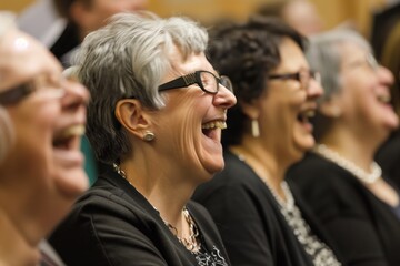 senior choir members laughing during a rehearsal break