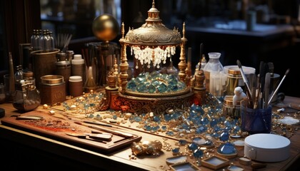 Fototapeta na wymiar A crafter making handmade jewelry