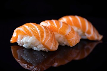 Isolated Salmon sushi on black background