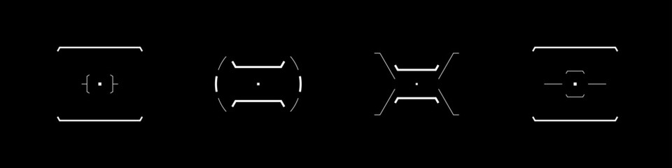 Cyberpunk style set of futuristic design targets, aims, sights, and crosshairs. A pack of aims. A vector collection of futuristic cyberpunk design elements