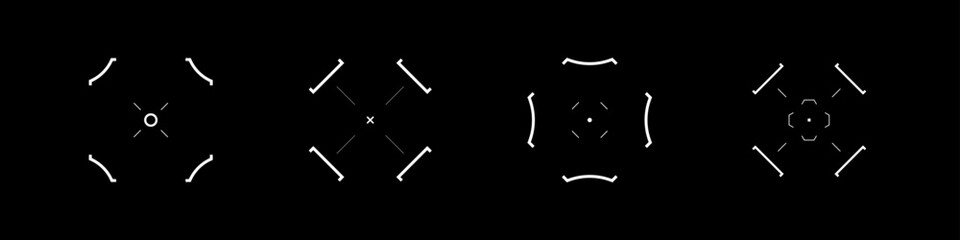 Cyberpunk style set of futuristic square design targets, aims, sights, and crosshairs. A pack of aims. A vector collection of futuristic cyberpunk design elements