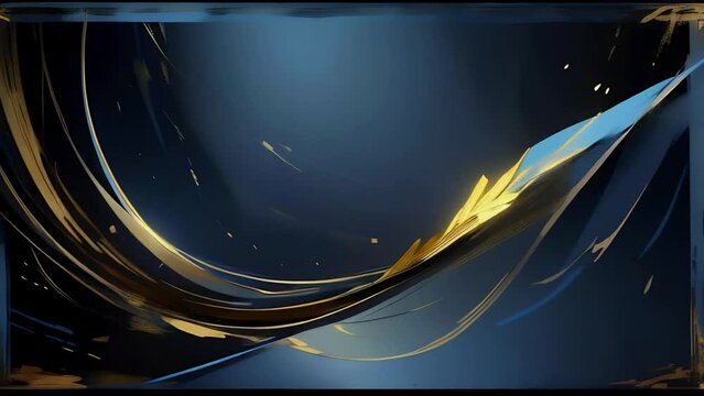 abstract animation of random movements of thin golden lines on a blue background. seamless looping background animation. ai.