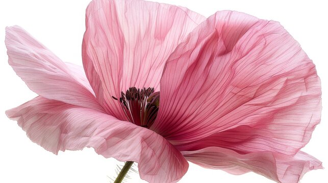   A zoomed-in picture of a pink blossom against a white backdrop, with a hazy depiction of the flower's core