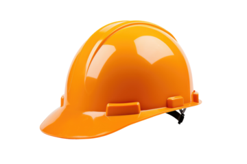 Sunburst Safety: Vibrant Orange Hard Hat Standing Out on a White Canvas. On a Clear PNG or White Background.
