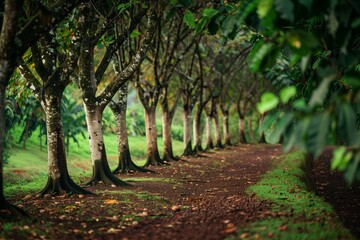 Fototapeta premium cocoa trees lined up in a plantation