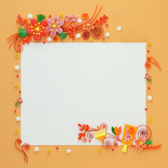 ペーパークイリングで作った正月のフレーム