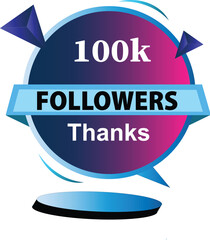 Followers design for the celebration of 100k followers. elegant silver design. Premium vector for poster, banner, celebration greeting 