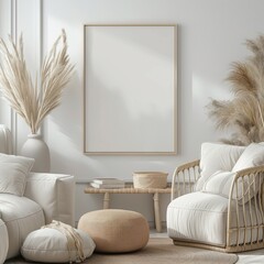 Frame Mockup Design. Scandinavian Modern Room Interior. 3d Render