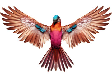 Vibrant Plumage: Majestic Bird in Full Flight. On a Clear PNG or White Background.