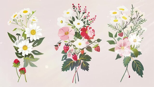 beautiful hand painted flowers on pastel color. seamless looping overlay 4k virtual video animation background