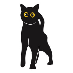 International Cat Day Silhouette with Yellow Eyes. Isolated Vector Cartoon.