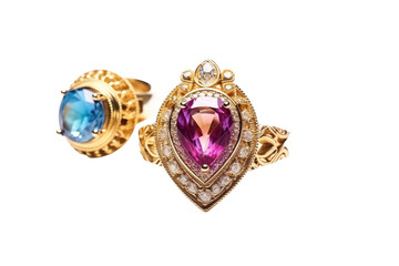 Dancing Gemstones: A Tale of Two Rings. On a Clear PNG or White Background.