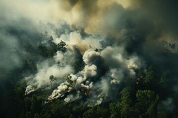 Fototapeta na wymiar Forest Engulfed in Smoke. Generative AI