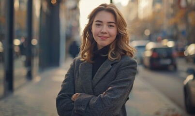 Fototapeta premium Confident smile woman in a city background.
