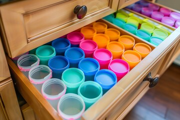 drawer filled with an array of colorful tablet containers