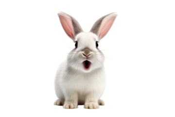 Startled White Rabbit in Wonderland. On a Clear PNG or White Background.