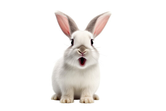 Startled White Rabbit in Wonderland. On a Clear PNG or White Background.
