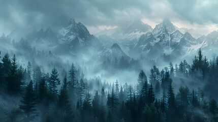 Photo realistic illustration painting of mountains, generative Ai - obrazy, fototapety, plakaty
